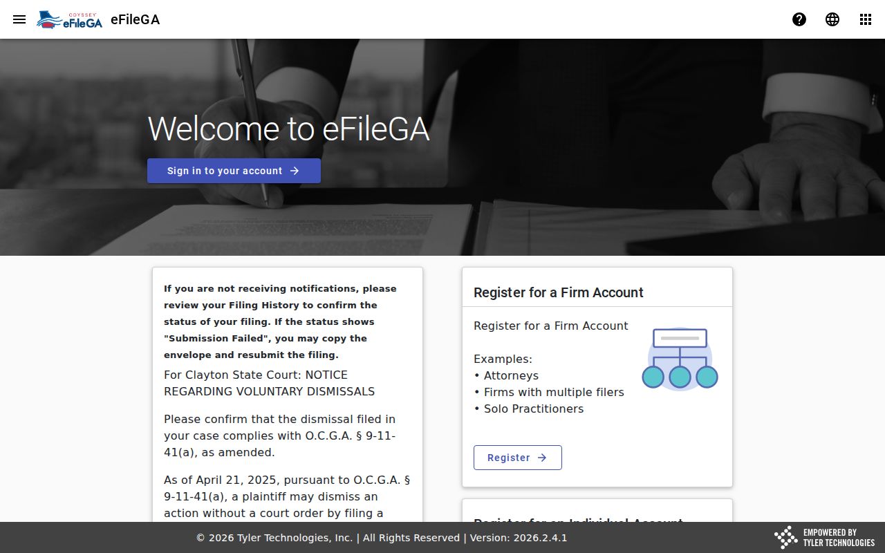 Odyssey eFileGA electronic filing landing page