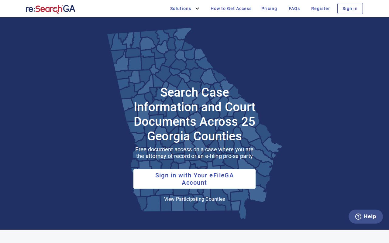 re:SearchGA account access frame for Rockdale court records