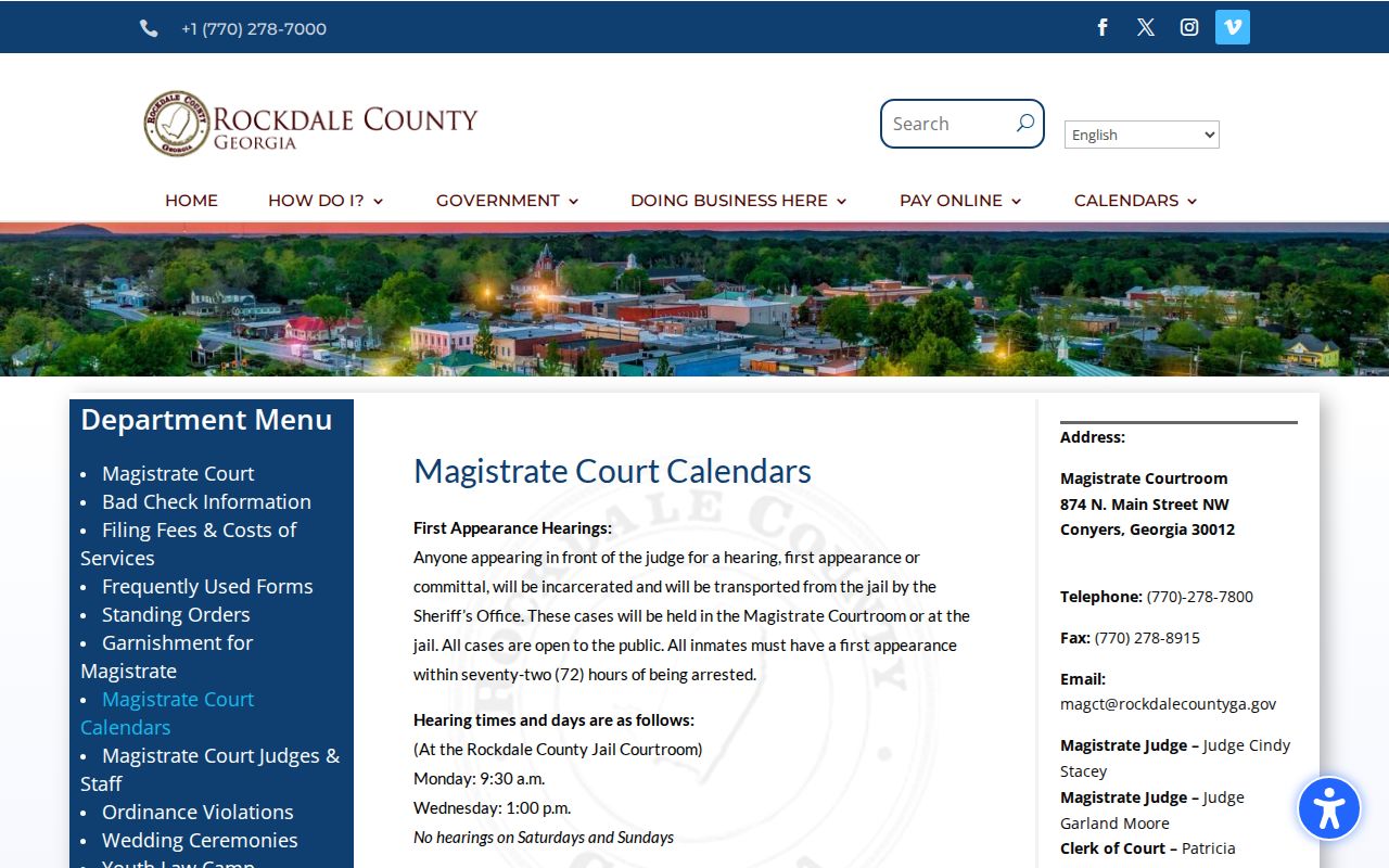 Rockdale County Magistrate Court weekly calendar page