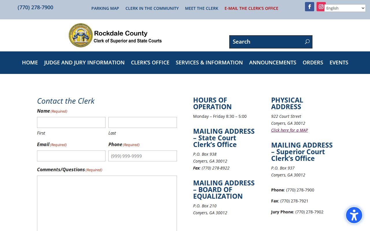 Rockdale County Clerk contact form fields