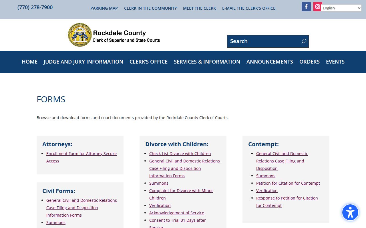 Rockdale County Clerk court forms categories