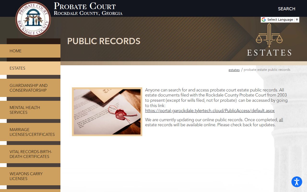 Rockdale County Probate Court public estate record route