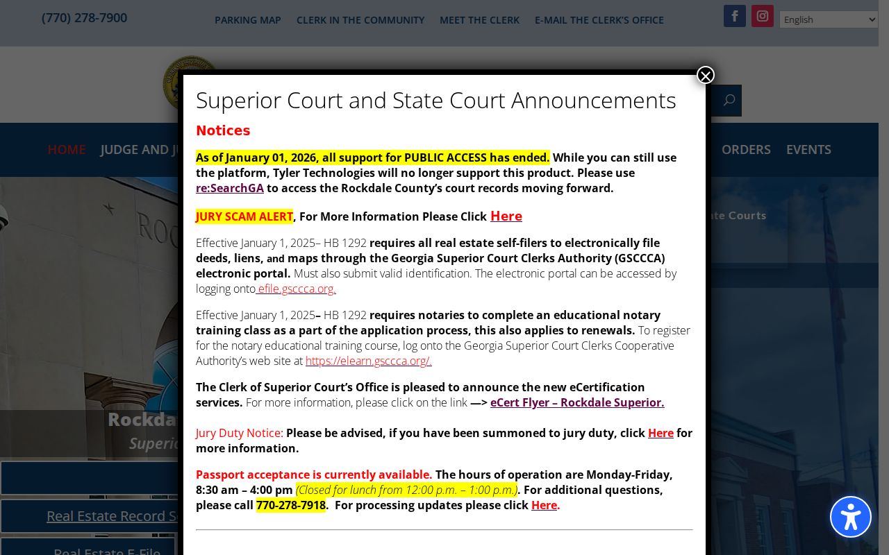 Rockdale County Clerk website with court record access information