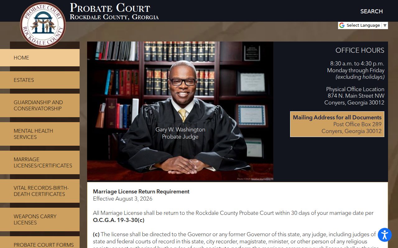 Rockdale County Probate Court record and service categories