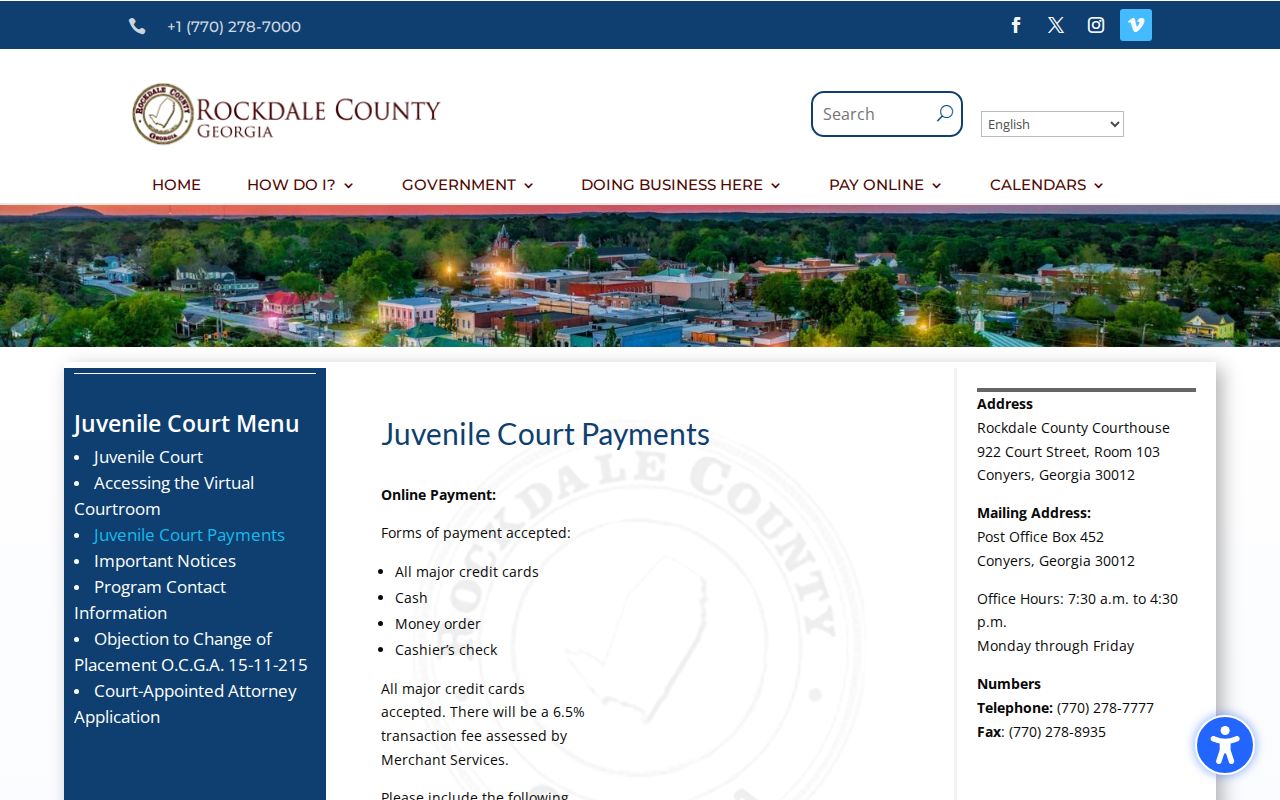 Rockdale County Juvenile Court payment form fields