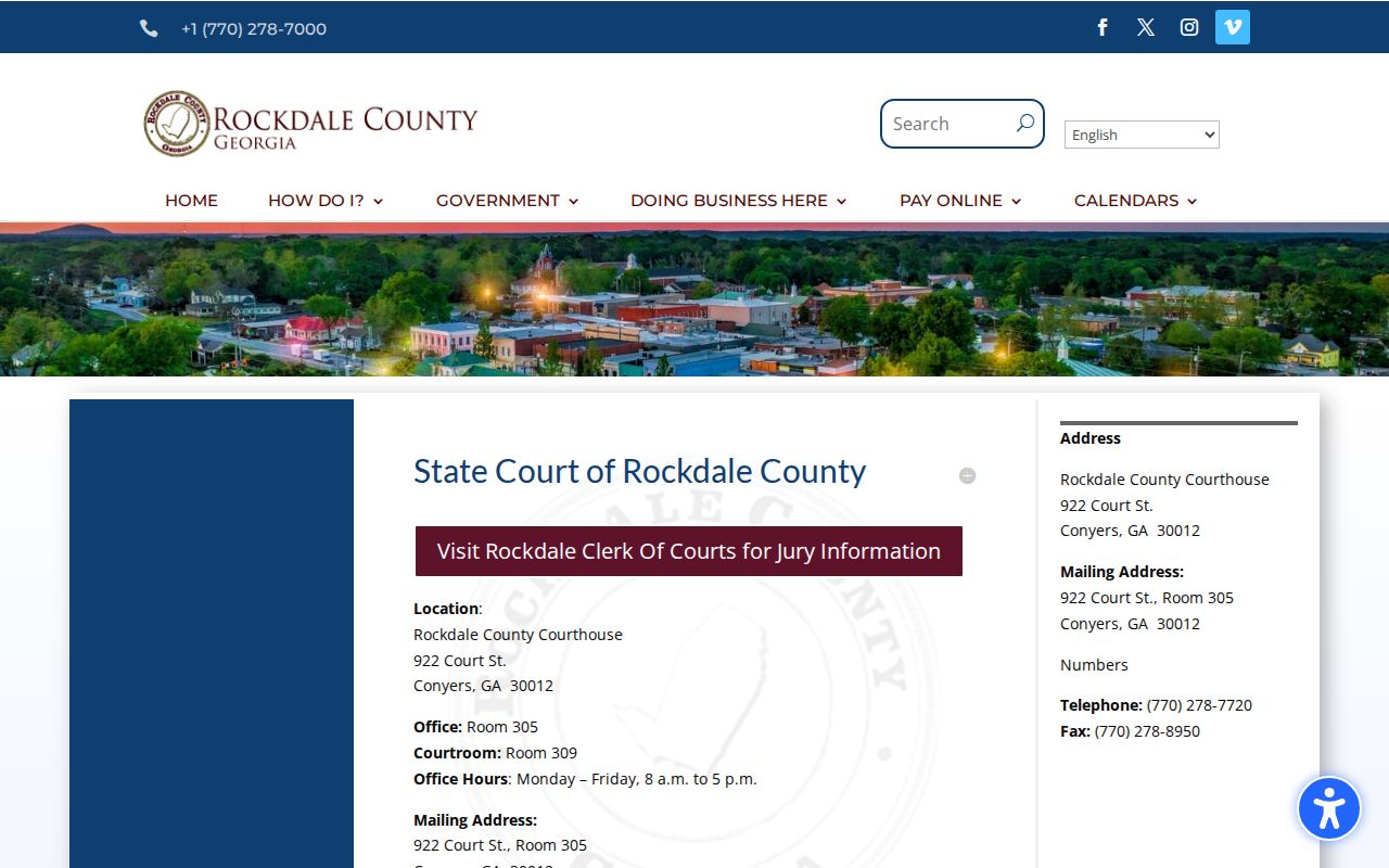 Rockdale County State Court office and contact page