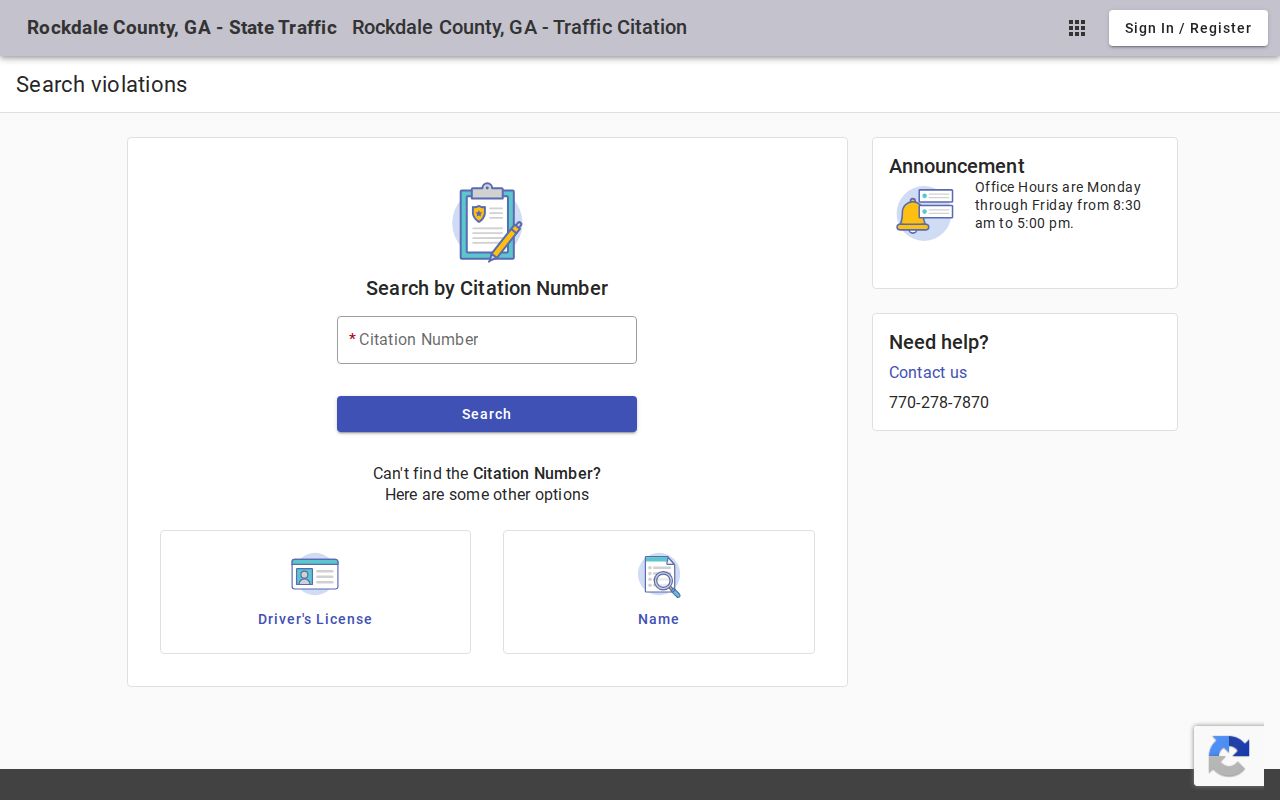 Rockdale County State traffic citation search frame